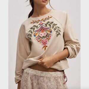 Anthropologie NWT Beige Crewneck with Embroidery - XL